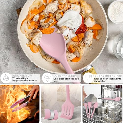 Umite Chef 22-Piece Silicone Cooking Utensils Set, Heat Resistant & Dishwasher Safe Kitchen Tools, Non-Scratch Spatula Set for Nonstick Cookware (Pink) - My Kitchen Products