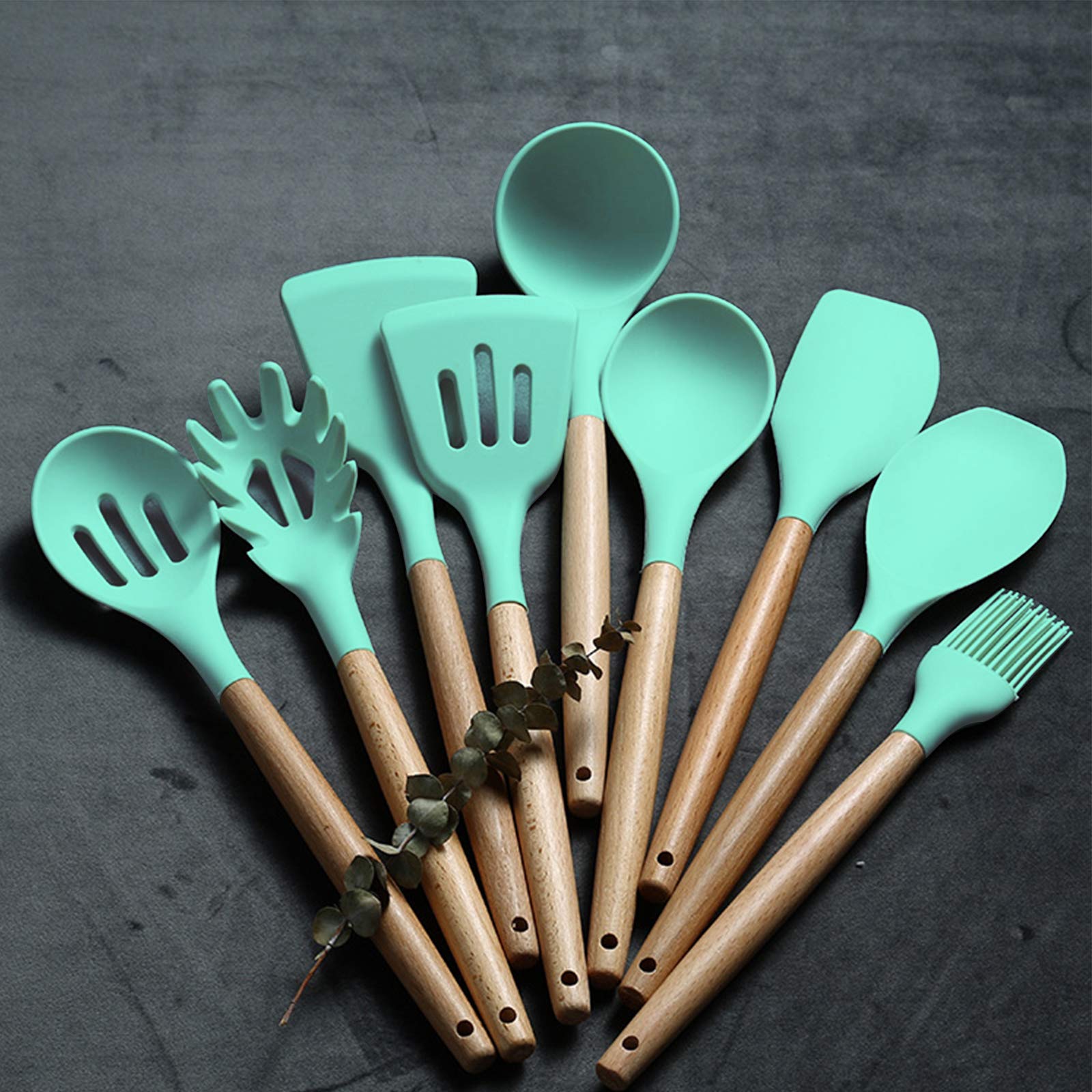 Umite Chef Kitchen Cooking Utensils Set, 24 pcs Non-stick Silicone Cooking Kitchen Utensils Spatula Set with Holder, Wooden Handle Heat Resistant Silicone Kitchen Gadgets Utensil Set (Green) - My Kitchen Products