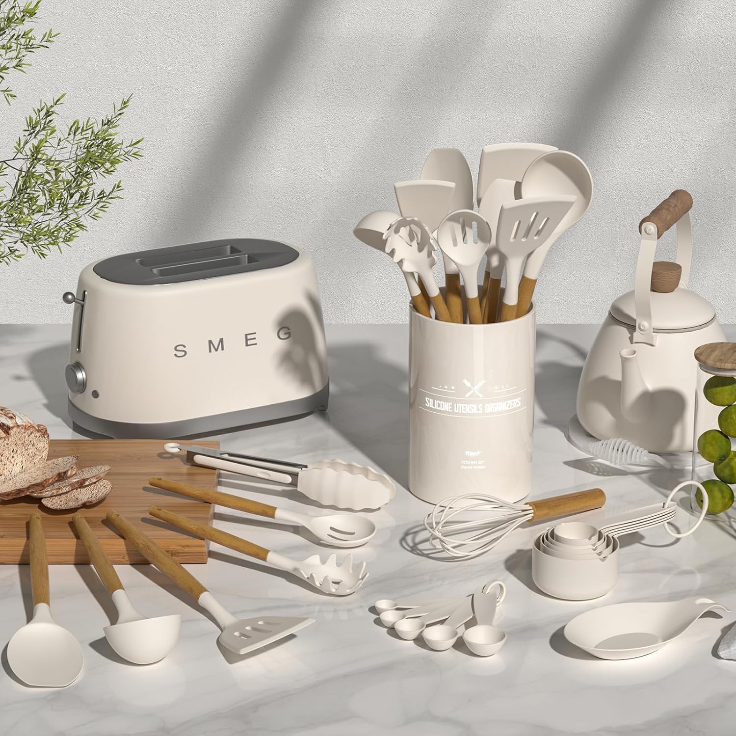 Umite Chef Kitchen Cooking Utensils Set, 33 pcs Non-Stick Silicone Cooking Kitchen Utensils Spatula Set with Holder, Wooden Handle Silicone Kitchen Gadgets Utensil Set (Khaki) - My Kitchen Products