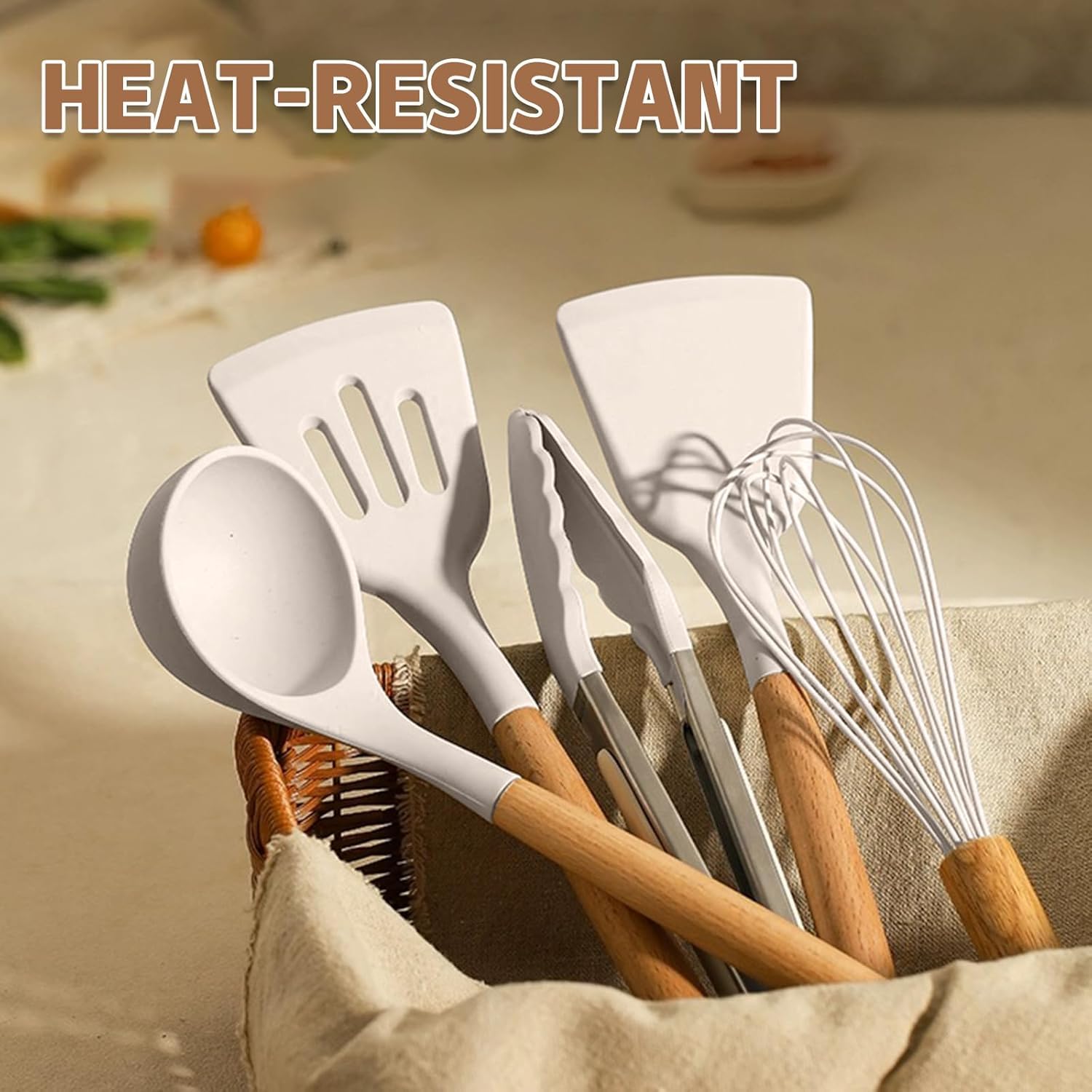 Umite Chef Kitchen Cooking Utensils Set, 33 pcs Non-Stick Silicone Cooking Kitchen Utensils Spatula Set with Holder, Wooden Handle Silicone Kitchen Gadgets Utensil Set (Khaki) - My Kitchen Products