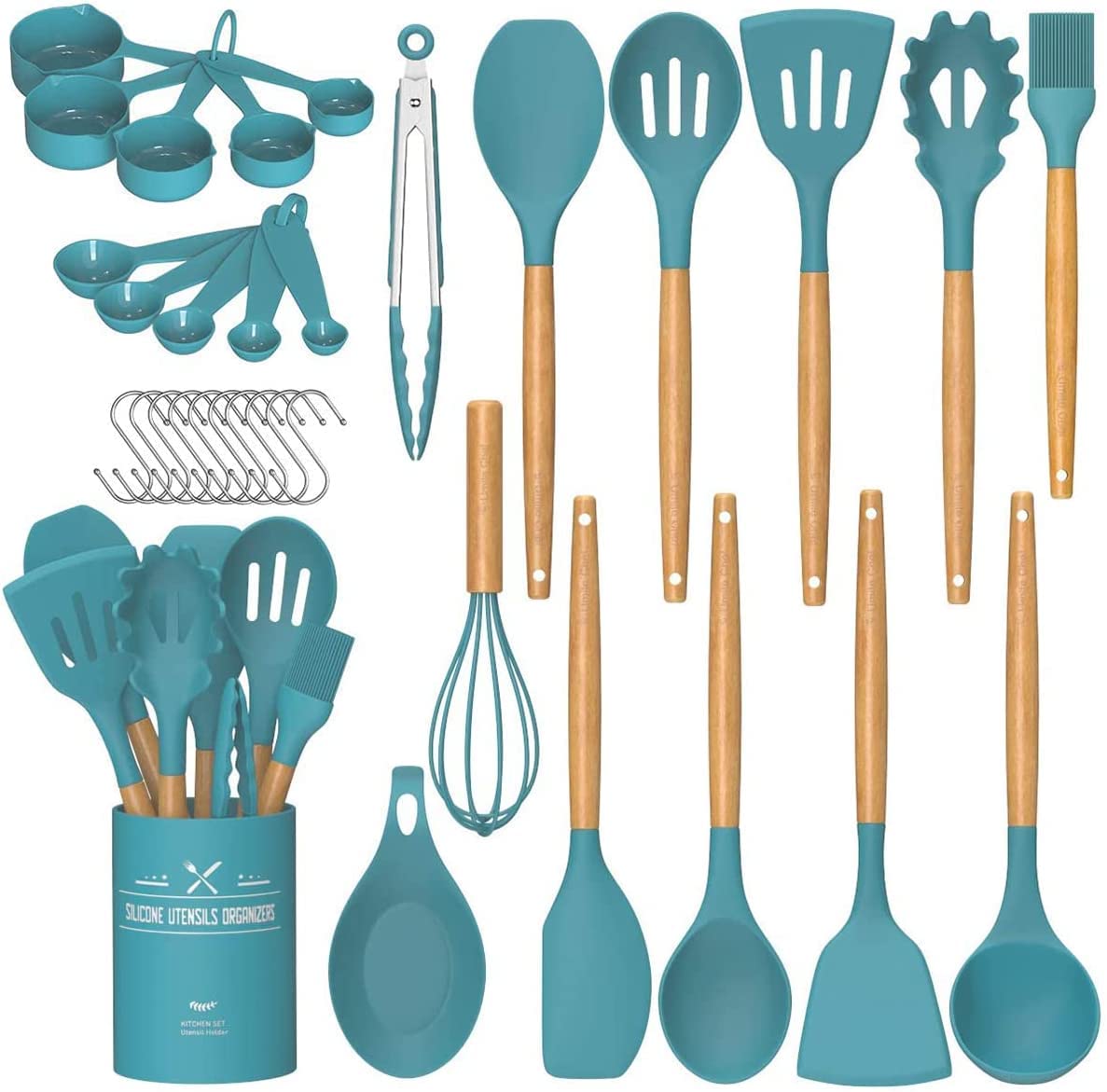 Umite Chef Kitchen Cooking Utensils Set, 33 pcs Non-stick Silicone Utensils Spatula Set with Holder, Silicone Kitchen