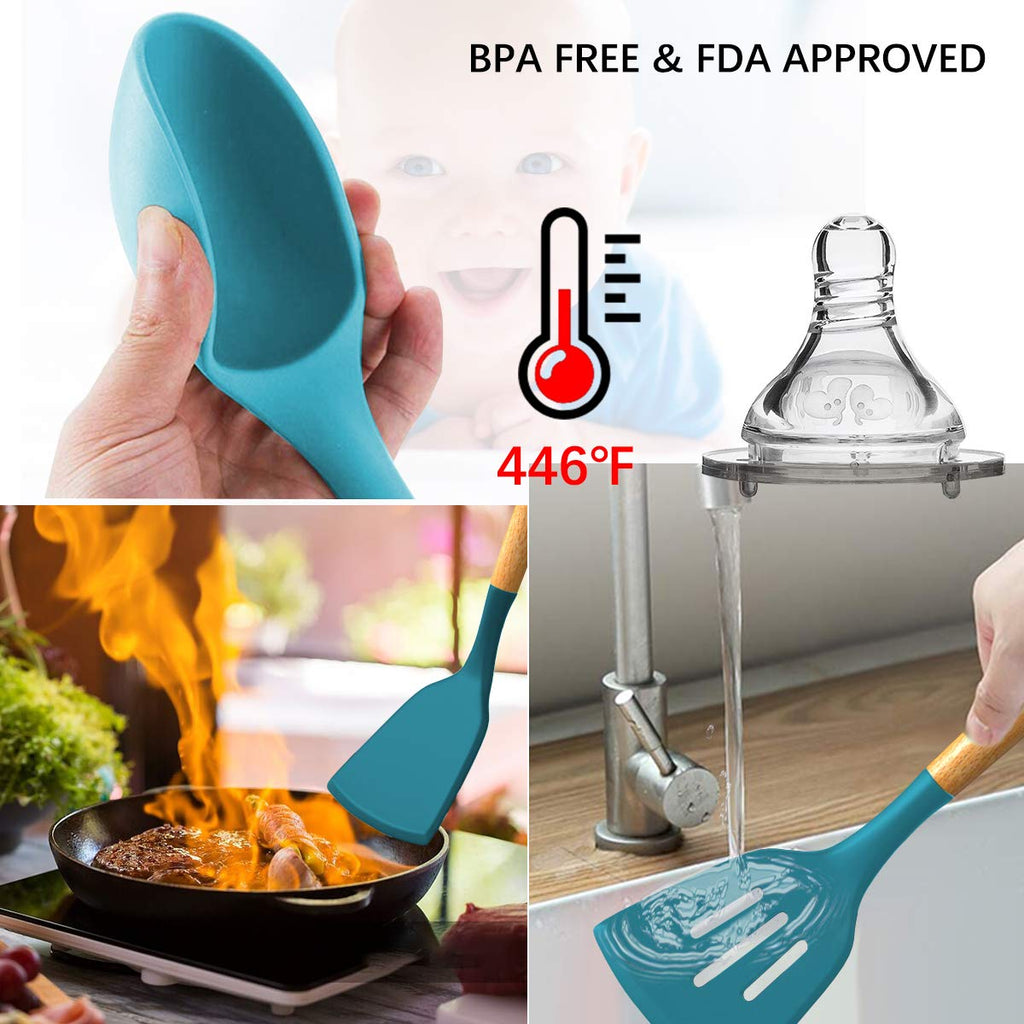 Umite Chef Kitchen Cooking Utensils Set, 33 pcs Non-stick Silicone Utensils Spatula Set with Holder, Silicone Kitchen Gadgets Utensil Set(Dark Blue) - My Kitchen Products