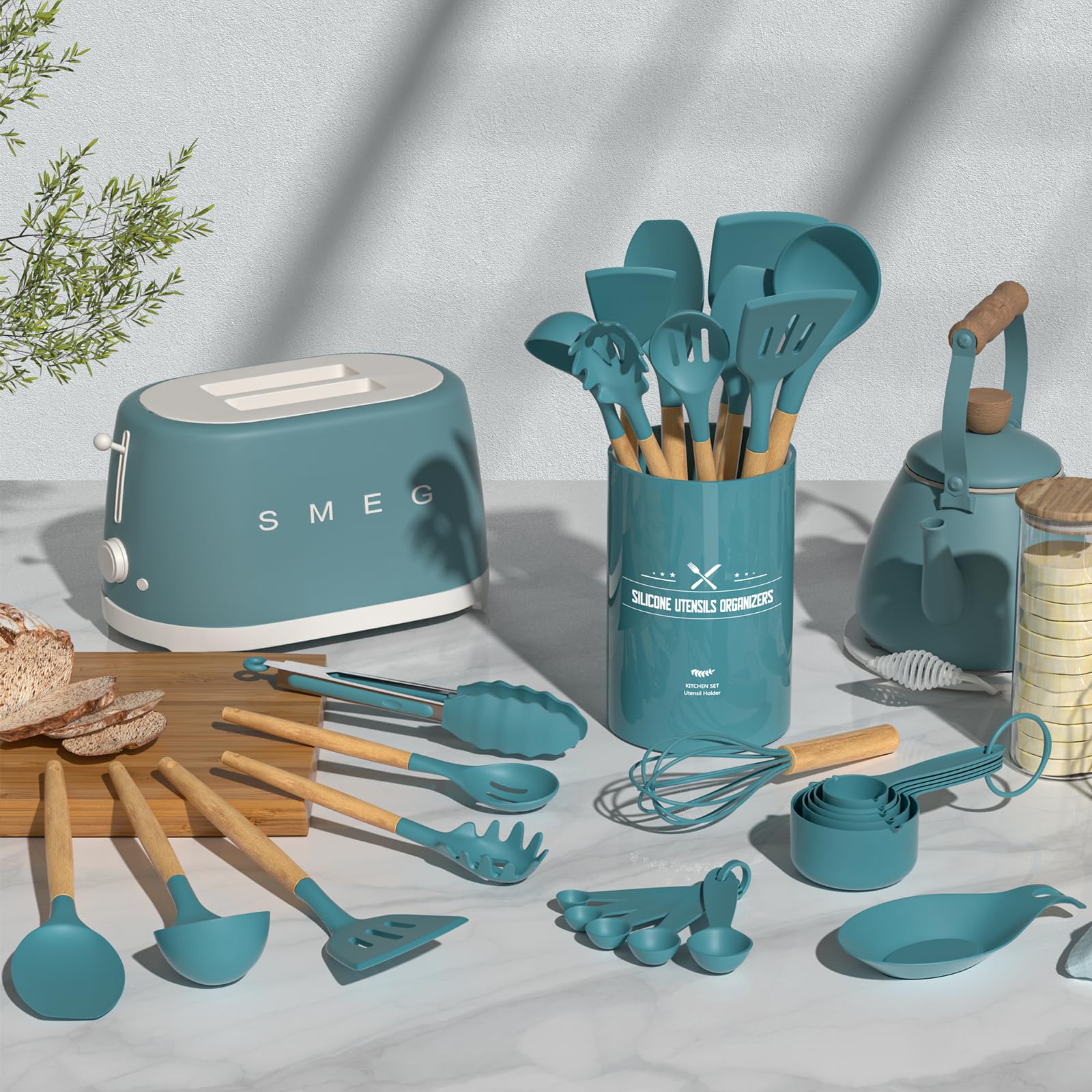 Umite Chef Kitchen Cooking Utensils Set, 33 pcs Non-stick Silicone Utensils Spatula Set with Holder, Silicone Kitchen Gadgets Utensil Set(Dark Blue) - My Kitchen Products