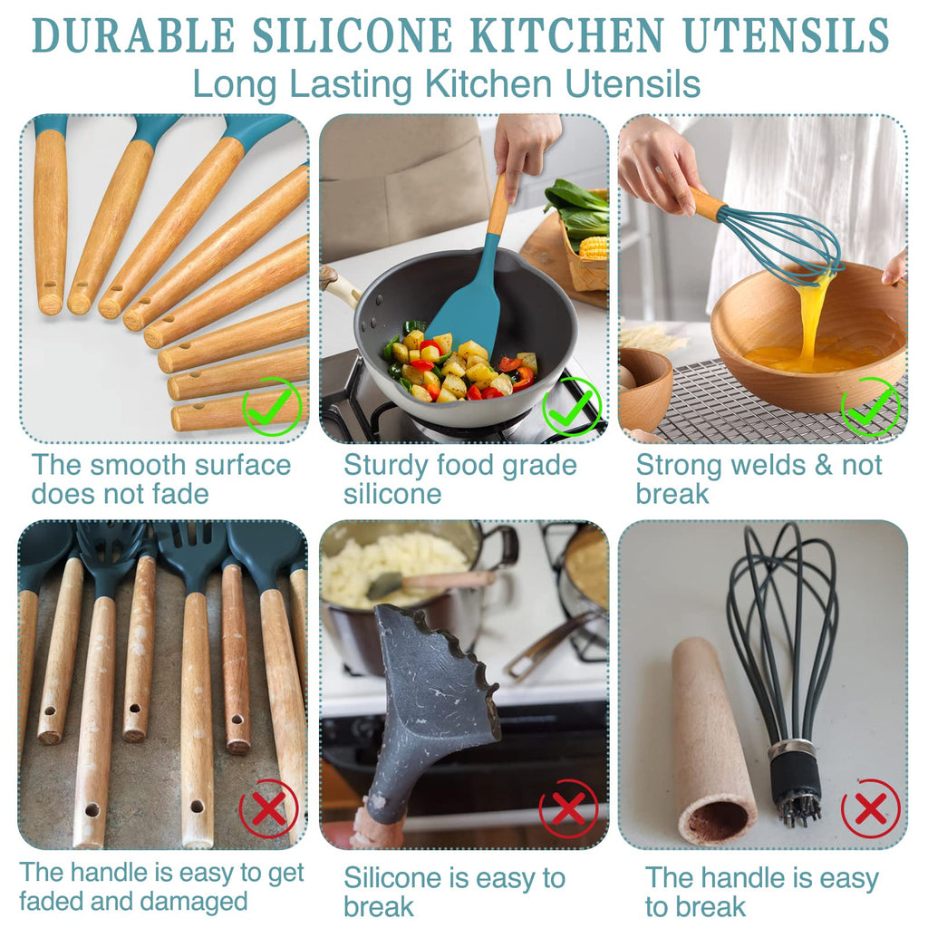 Umite Chef Kitchen Cooking Utensils Set, 33 pcs Non-stick Silicone Utensils Spatula Set with Holder, Silicone Kitchen Gadgets Utensil Set(Dark Blue) - My Kitchen Products