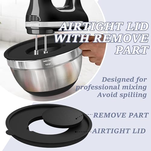 Umite Chef Mixing Bowls with Airtight Lids, 8PCS Stainless Steel Nesting Mixing Bowls Set, 3 Grater Attachments & Non-Slip Bottoms, Black Kitchen Bowls, Size 5, 4, 3.5, 2, 1.5QT for Baking & Serving - My Kitchen Products