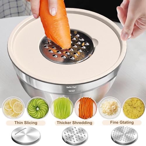 Umite Chef Mixing Bowls with Airtight Lids Set, 8PCS Stainless Steel Nesting Bowls with Grater Attachments, Non-Slip Bottoms, 5, 4, 3.5, 2, 1.5QT for Mixing & Serving - My Kitchen Products