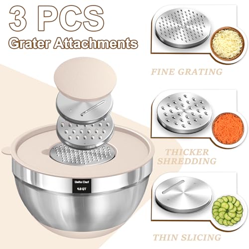 Umite Chef Mixing Bowls with Airtight Lids Set, 8PCS Stainless Steel Nesting Bowls with Grater Attachments, Non-Slip Bottoms, 5, 4, 3.5, 2, 1.5QT for Mixing & Serving - My Kitchen Products