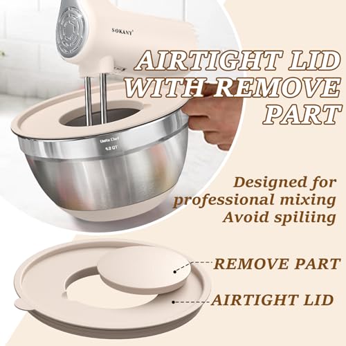 Umite Chef Mixing Bowls with Airtight Lids Set, 8PCS Stainless Steel Nesting Bowls with Grater Attachments, Non-Slip Bottoms, 5, 4, 3.5, 2, 1.5QT for Mixing & Serving - My Kitchen Products