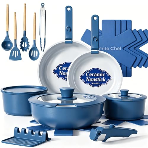 Umite Chef Pots and Pans Set Non Stick, 21 pcs Ceramic Cookware Set with Detachable Handles, Healthy Induction Cookware, RV Kitchen Cooking Set, with Utensils & Frying Pans Set, PFAS PFOA & PTFE Free - My Kitchen Products