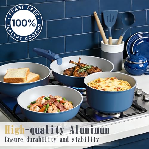 Umite Chef Pots and Pans Set Non Stick, 21 pcs Ceramic Cookware Set with Detachable Handles, Healthy Induction Cookware, RV Kitchen Cooking Set, with Utensils & Frying Pans Set, PFAS PFOA & PTFE Free - My Kitchen Products