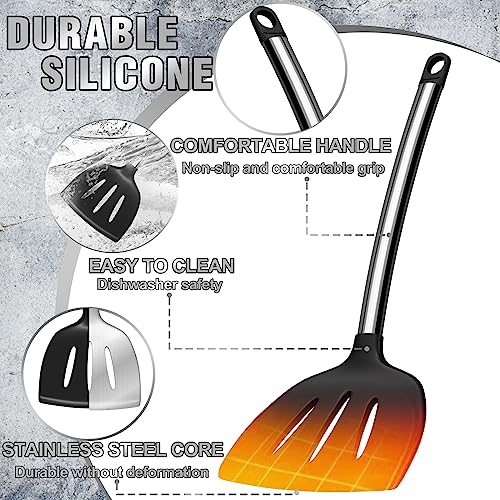 Umite Chef Thickened Kitchen Utensils Set- Silicone Cooking Utensils Set for Nonstick Cookware-Silicone Spatulas Set, Heavy Duty Stainless Steel Handle-Black Kitchen Gadgets Tools Set - My Kitchen Products