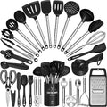 Umite Chef Thickened Kitchen Utensils Set- Silicone Cooking Utensils Set for Nonstick Cookware-Silicone Spatulas Set, Heavy Duty Stainless Steel Handle-Black Kitchen Gadgets Tools Set - My Kitchen Products