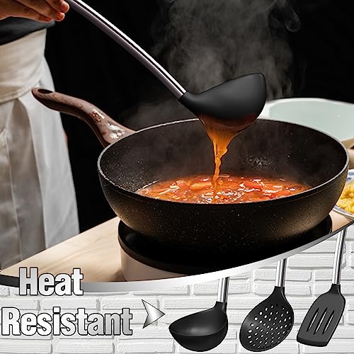 Umite Chef Thickened Kitchen Utensils Set- Silicone Cooking Utensils Set for Nonstick Cookware-Silicone Spatulas Set, Heavy Duty Stainless Steel Handle-Black Kitchen Gadgets Tools Set - My Kitchen Products