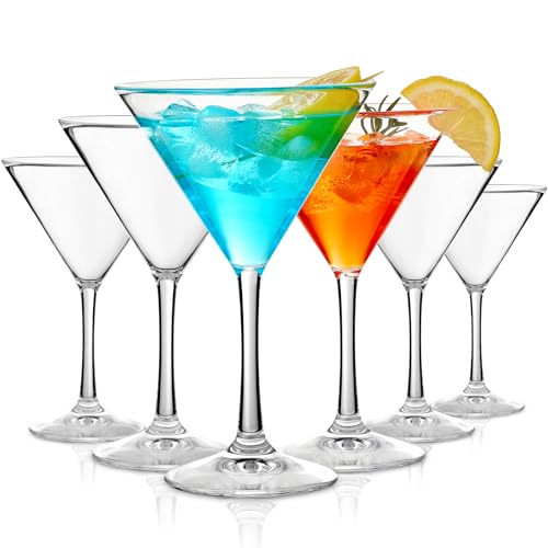 Unbreakable Martini Glasses Set of 6, 10 oz Plastic Martini Cocktail Glasses with Stem, Reusable Cocktail Glasses for Bar