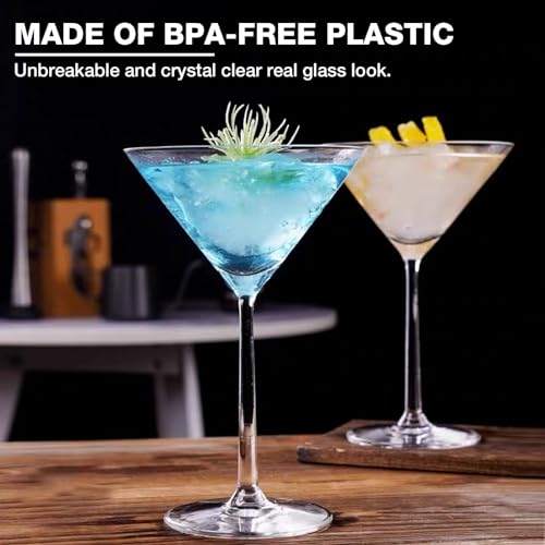 Unbreakable Martini Glasses Set of 6, 10 oz Plastic Martini Cocktail Glasses with Stem, Reusable Cocktail Glasses for Bar, Margarita, Whiskey, Gin, Tequila, BPA-Free, Top Rack Dishwasher-Safe, Clear - My Kitchen Products