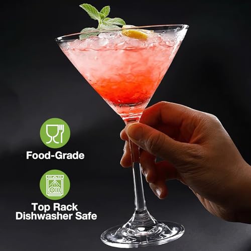 Unbreakable Martini Glasses Set of 6, 10 oz Plastic Martini Cocktail Glasses with Stem, Reusable Cocktail Glasses for Bar, Margarita, Whiskey, Gin, Tequila, BPA-Free, Top Rack Dishwasher-Safe, Clear - My Kitchen Products