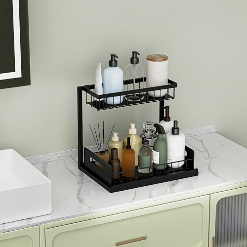 Under Kitchen Sink Organizer 2 Tier, Pull Out Bathroom Sink Organizers and Storage, Cabinet Kitchen Bathroom Storage Organization Shelf, 1 Pack Black - My Kitchen Products