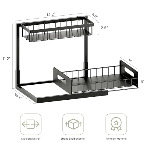 Under Kitchen Sink Organizer 2 Tier, Pull Out Bathroom Sink Organizers and Storage, Cabinet Kitchen Bathroom Storage Organization Shelf, 1 Pack Black - My Kitchen Products