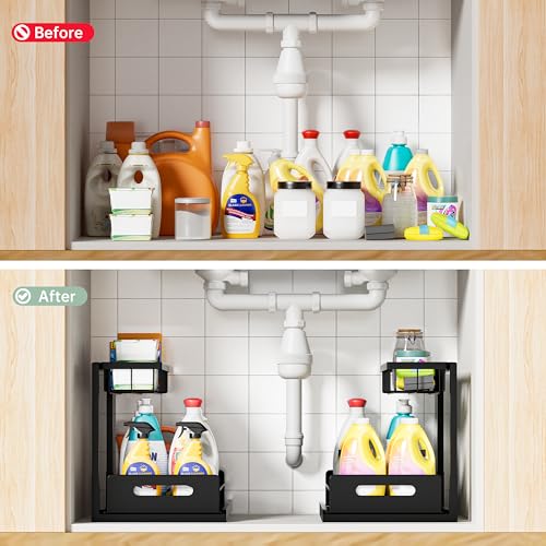 Under Kitchen Sink Organizer 2 Tier, Pull Out Bathroom Sink Organizers and Storage, Cabinet Kitchen Bathroom Storage Organization Shelf, 1 Pack Black - My Kitchen Products