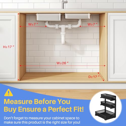 Under Sink Organizer, 2-Pack 3-Tier Thickened Metal Pull out Cabinet Organizer Shelf, Height Adjustable Slide out Storage Drawer Rack for Kitchen Bathroom Pantry Laundry Home Office Organization - My Kitchen Products