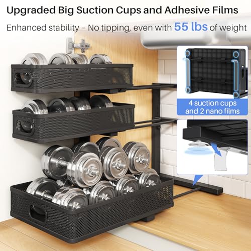 Under Sink Organizer, 2-Pack 3-Tier Thickened Metal Pull out Cabinet Organizer Shelf, Height Adjustable Slide out Storage Drawer Rack for Kitchen Bathroom Pantry Laundry Home Office Organization - My Kitchen Products