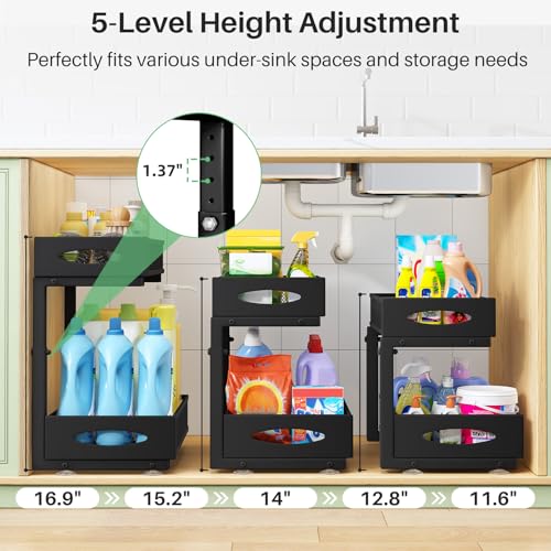 Under Sink Organizer, 2 Tier Pull out Cabinet Organizer Baskets with Mesh Sliding Drawers, Slide out Storage Shelf for Home, Kitchen, Bathroom, Pantry, Office Cabinet, Countertop(1 Pack) - My Kitchen Products