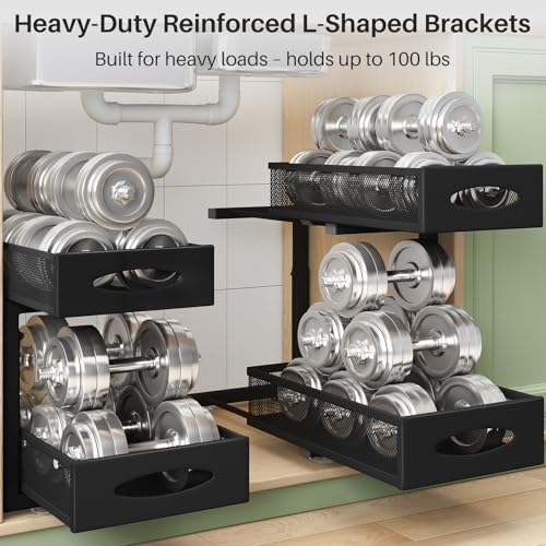 Under Sink Organizer, 2 Tier Pull out Cabinet Organizer Baskets with Mesh Sliding Drawers, Slide out Storage Shelf for Home, Kitchen, Bathroom, Pantry, Office Cabinet, Countertop(1 Pack) - My Kitchen Products