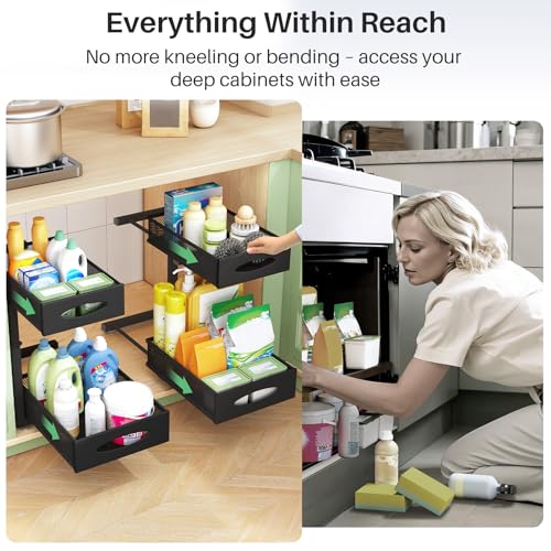 Under Sink Organizer, 2 Tier Pull out Cabinet Organizer Baskets with Mesh Sliding Drawers, Slide out Storage Shelf for Home, Kitchen, Bathroom, Pantry, Office Cabinet, Countertop(1 Pack) - My Kitchen Products