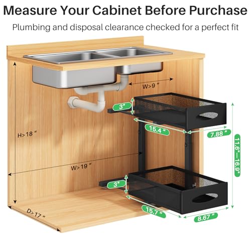 Under Sink Organizer, 2 Tier Pull out Cabinet Organizer Baskets with Mesh Sliding Drawers, Slide out Storage Shelf for Home, Kitchen, Bathroom, Pantry, Office Cabinet, Countertop(1 Pack) - My Kitchen Products
