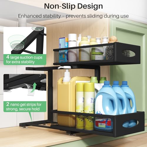 Under Sink Organizer, 2 Tier Pull out Cabinet Organizer Baskets with Mesh Sliding Drawers, Slide out Storage Shelf for Home, Kitchen, Bathroom, Pantry, Office Cabinet, Countertop(1 Pack) - My Kitchen Products