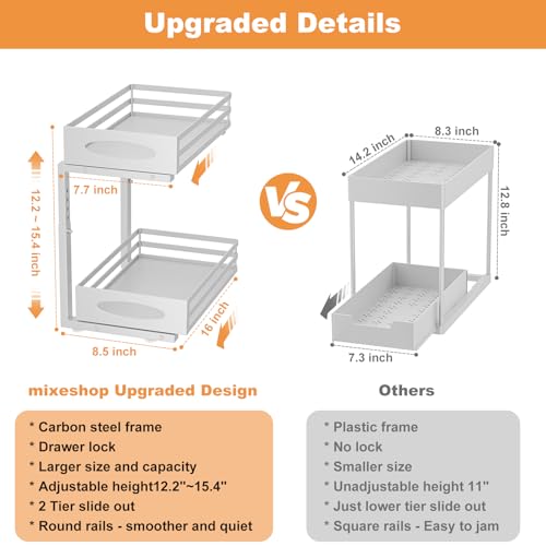 Under Sink Organizer, 2 Tier Under Sink Organizers and Storage, Adjustable Height, Slide out Metal Cabinet Organizers, Pull out Cabinet Storage Drawer Shelf for Kitchen Bathroom (White, 1 Pack) - My Kitchen Products