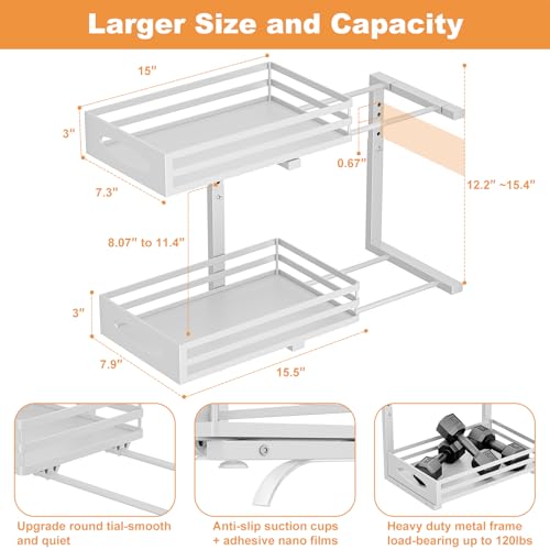 Under Sink Organizer, 2 Tier Under Sink Organizers and Storage, Adjustable Height, Slide out Metal Cabinet Organizers, Pull out Cabinet Storage Drawer Shelf for Kitchen Bathroom (White, 1 Pack) - My Kitchen Products