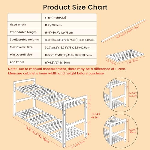 Under Sink Organizer and Storage 16.5"-30.7" Expandable Length, Adjustable Height Max 16.7" Under Sink Shelf 2 Tier with Removable ABS Panels Metal Frame for Bathroom Kitchen Pantry Cabitnet Pot Pan - My Kitchen Products