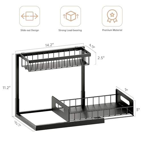 Under Sink Organizer and Storage, Slide Out Cabinet Organizer, Pull Out Sink Shelf for Kitchen Bathroom Laundry, Black, 1 Pack - My Kitchen Products