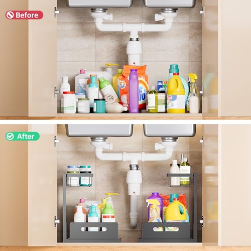 Under Sink Organizer and Storage, Slide Out Cabinet Organizer, Pull Out Sink Shelf for Kitchen Bathroom Laundry, Black, 1 Pack - My Kitchen Products