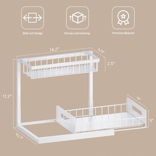 Under Sink Organizer and Storage, Slide Out Cabinet Organizer, Pull Out Sink Shelf for Kitchen Bathroom Laundry, White, 1 Pack - My Kitchen Products