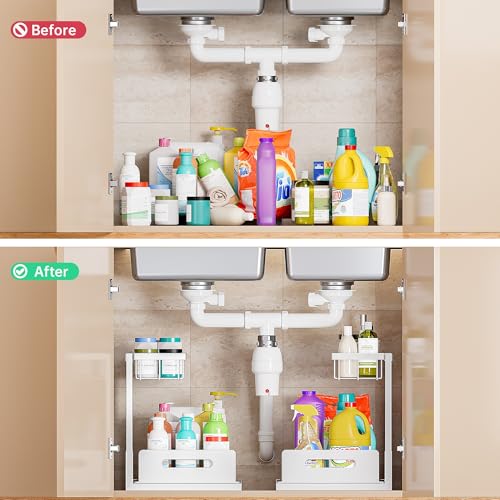 Under Sink Organizer and Storage, Slide Out Cabinet Organizer, Pull Out Sink Shelf for Kitchen Bathroom Laundry, White, 1 Pack - My Kitchen Products