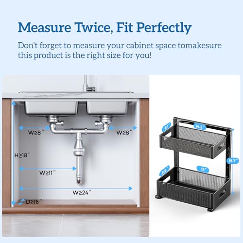 Under Sink Organizer for Bathroom & Kitchen, Under Cabinet Storage Shelf, Bathroom Cabinet Organizer Vanity Drawer Pantry Organization, Multi-Purpose Under Sink Slide Out Storage Shelf - My Kitchen Products