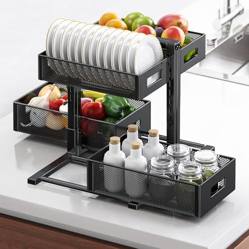 Under Sink Organizer for Bathroom & Kitchen, Under Cabinet Storage Shelf, Bathroom Cabinet Organizer Vanity Drawer Pantry Organization, Multi-Purpose Under Sink Slide Out Storage Shelf - My Kitchen Products
