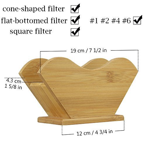 Unibene Bamboo Coffee Filter Holder, Renewable Stand Container Dispenser Rack Shelf for Square Cone-shaped and Flat-bottomed Pour Over Paper Filters - My Kitchen Products