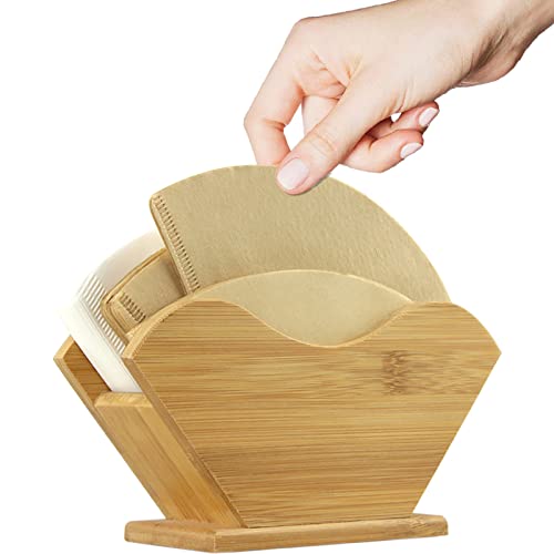 Unibene Bamboo Coffee Filter Holder, Renewable Stand Container Dispenser Rack Shelf for Square Cone-shaped and Flat-bottomed Pour Over Paper Filters - My Kitchen Products