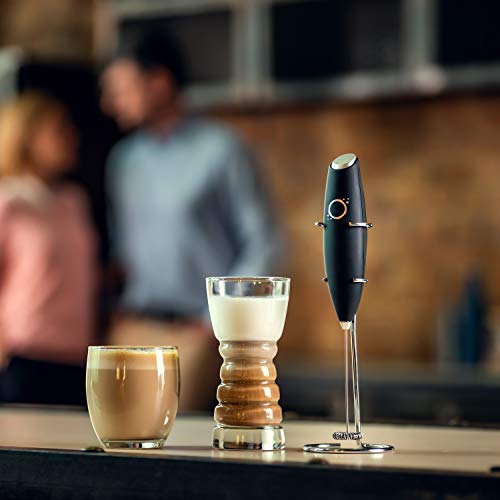 Unicoff Handheld Milk Frother with Stand – Electric Milk Frother for Coffee, Latte, Cappuccino & Matcha – Battery Operated Drink Mixer, BPA-Free Stainless Steel Whisk, Portable Mini Foam Maker (Black) - My Kitchen Products