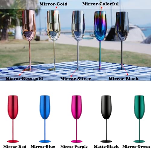 UNISWEET Stainless Steel Champagne Flutes Set of 2-Unbreakable Metal Long Stem Champagne Glasses-Engagement Gifts for Women-8.5 oz Modern Toasting Flutes-Wedding Flutes for Bride and Groom（Black） - My Kitchen Products