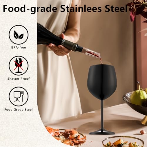 UNISWEET Stainless Steel Wine Glasses Set of 2, 18 oz Unbreakable Black Wine Glass Unique Metal Wine Goblets for Outdoor Capming and Pool Gift for Wine Lovers - My Kitchen Products