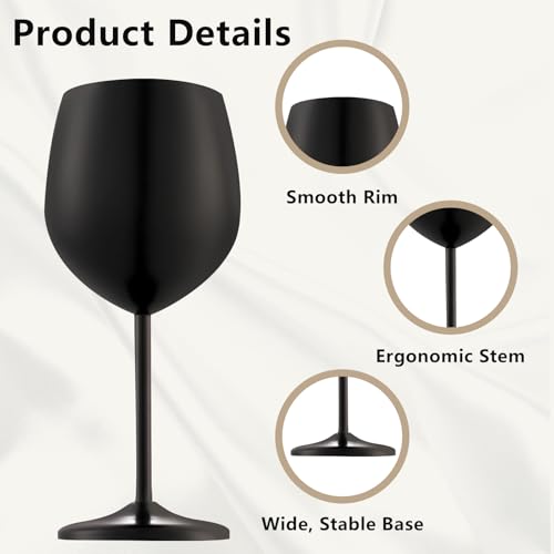 UNISWEET Stainless Steel Wine Glasses Set of 2, 18 oz Unbreakable Black Wine Glass Unique Metal Wine Goblets for Outdoor Capming and Pool Gift for Wine Lovers - My Kitchen Products