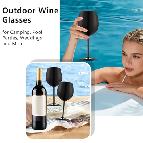 UNISWEET Stainless Steel Wine Glasses Set of 2, 18 oz Unbreakable Black Wine Glass Unique Metal Wine Goblets for Outdoor Capming and Pool Gift for Wine Lovers - My Kitchen Products