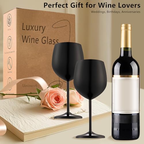 UNISWEET Stainless Steel Wine Glasses Set of 2, 18 oz Unbreakable Black Wine Glass Unique Metal Wine Goblets for Outdoor Capming and Pool Gift for Wine Lovers - My Kitchen Products