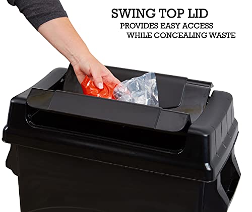 United Solutions Highboy Waste Container with Swing Lid, 23 Gallon, Space Saving Slim Profile and Simple Bag Removal, Handles for Easy Carrying, Indoor/Outdoor Use, Plastic, Black, 1-Pack. - My Kitchen Products