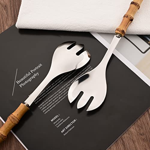 Uniturcky Serving Spoon and Fork Set, 304 Stainless Steel Serving Utensils with Natural Bamboo Handle, 10" Long Handle Serving Set for Kitchen Party Buffet, 4 Pieces / 2 of Each - My Kitchen Products