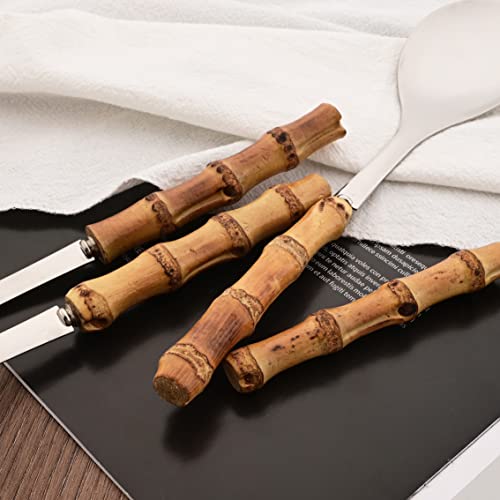 Uniturcky Serving Spoon and Fork Set, 304 Stainless Steel Serving Utensils with Natural Bamboo Handle, 10" Long Handle Serving Set for Kitchen Party Buffet, 4 Pieces / 2 of Each - My Kitchen Products